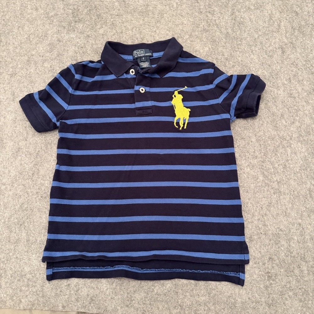 Polo Ralph Lauren Boys Short Sleeve Polo Shirt Pony Cotton Blue Stripes Size 6